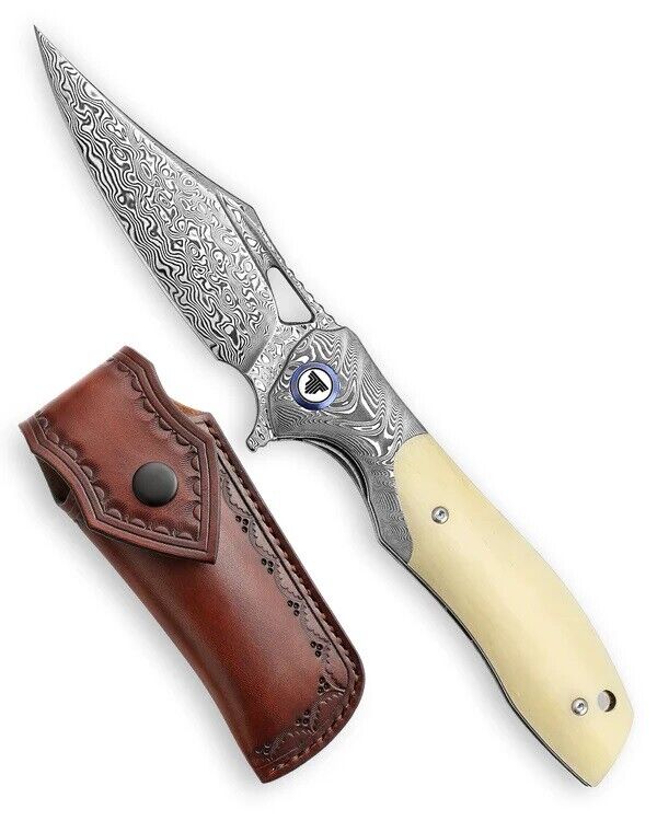 Trivisa Apus-02W Folding Knife Bolster/Bone Handle Damascus Plain YZ02-WB-D/P