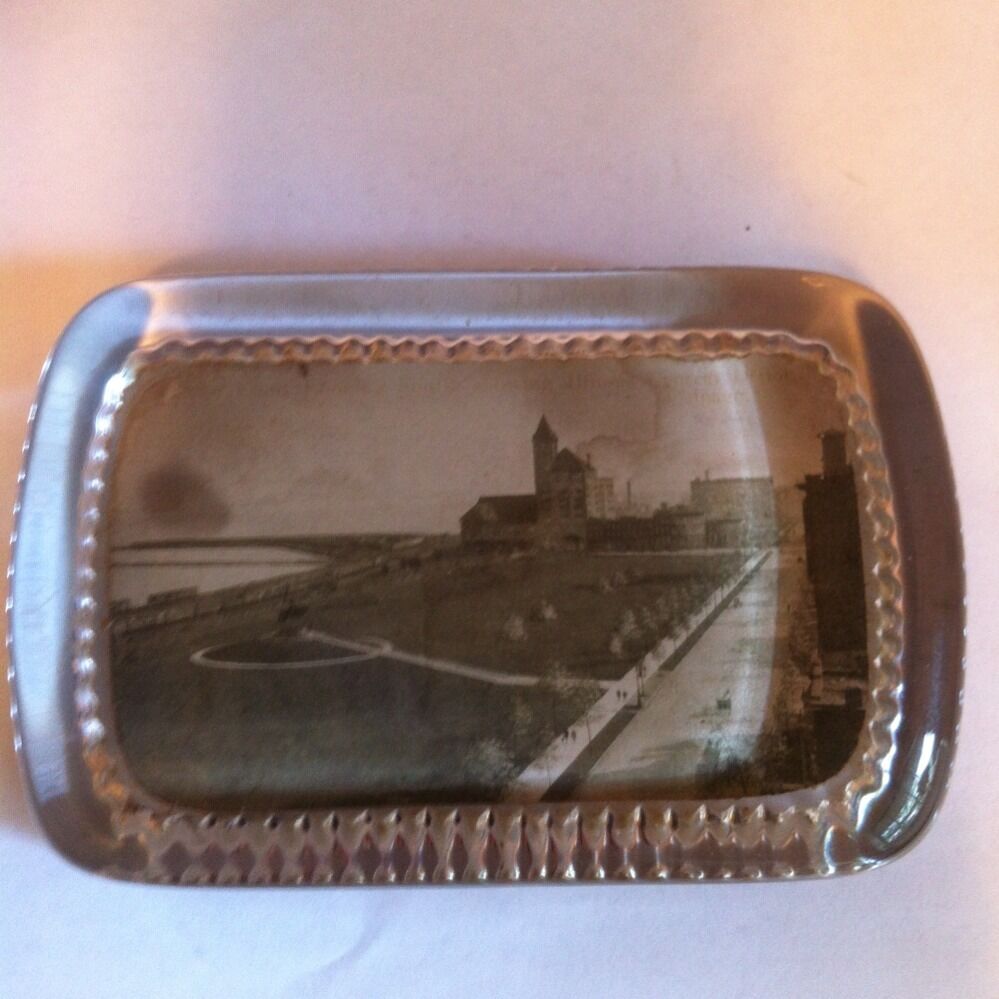 Antique 1893 Chicago Illinios Central Station Train Photo Glass PaperWeight