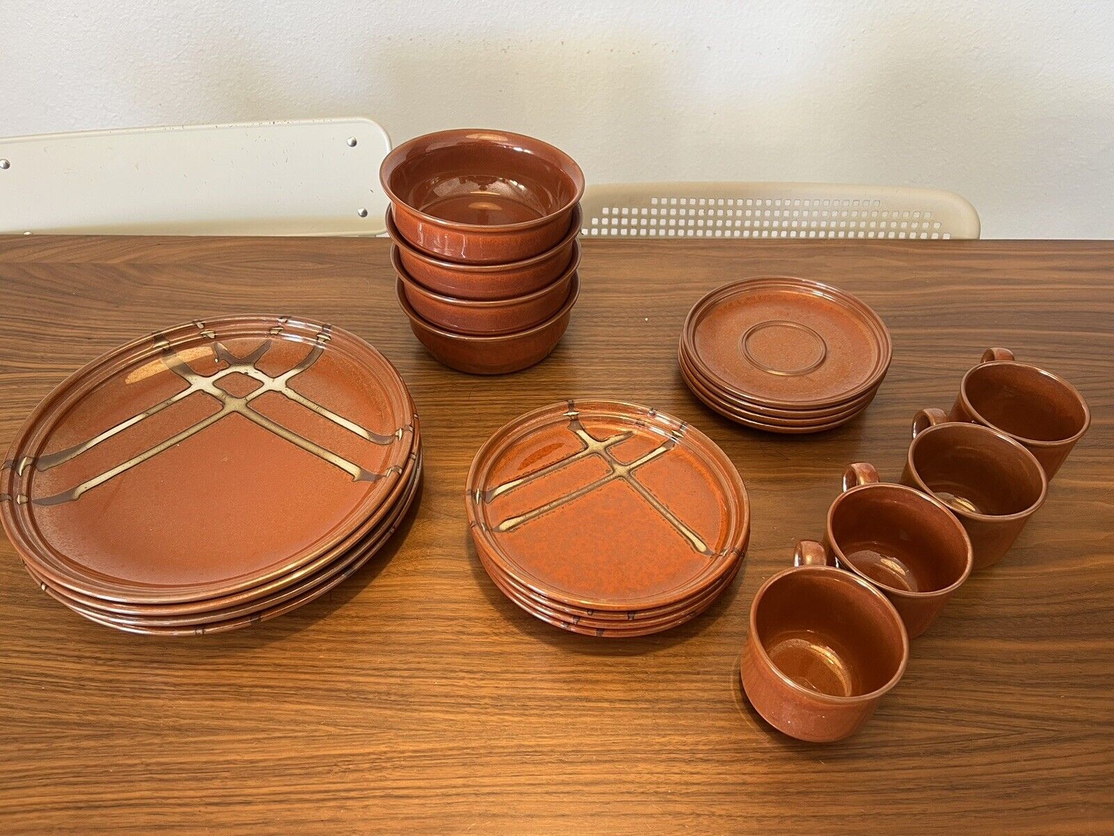 Vintage Japanese Ranmaru Potter's Choice Rust Full Set Dishware -Never Been Used