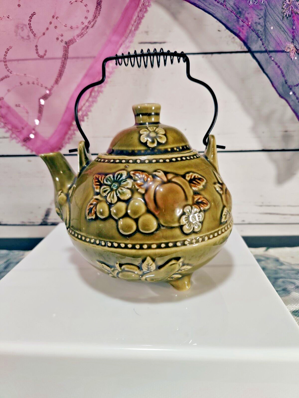 Vintage Mid Century Japan Ceramic Floral Teapot