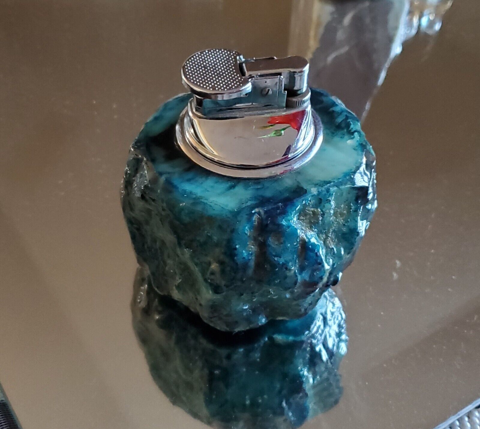 Vintage  turquoise stone Gas Table Lighter 