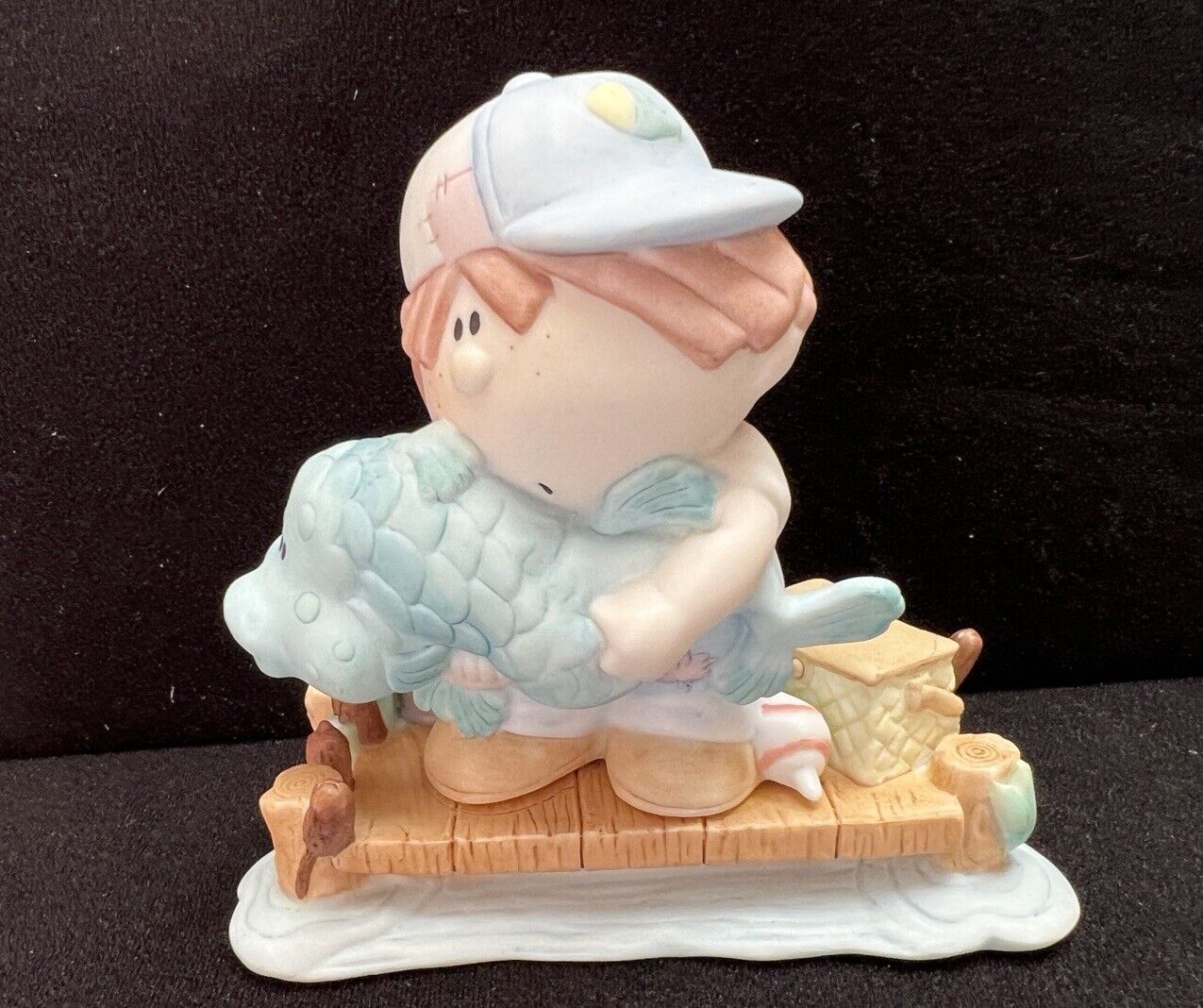 Porcelain Bisque Bumpkins Figurine Baby with Fish Catch of the Day 1996