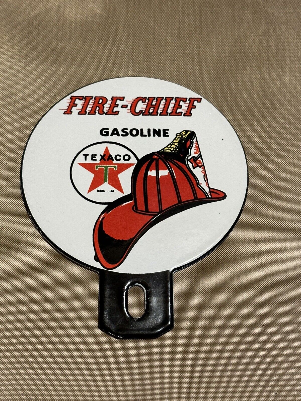 Vintage Style Small 5 Inch Texaco Fire Chief Topper  Advertising Porcelain  Sign