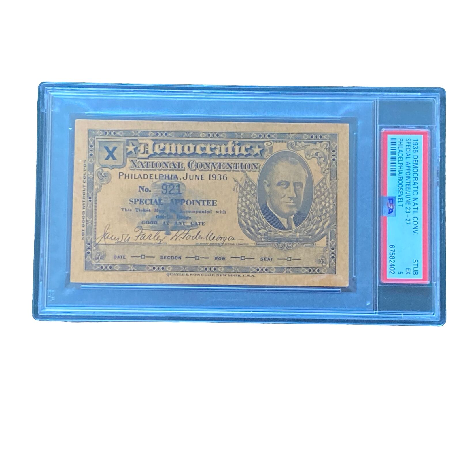 1936 Democratic National Convention Special Pass President Roosevelt FDR PSA