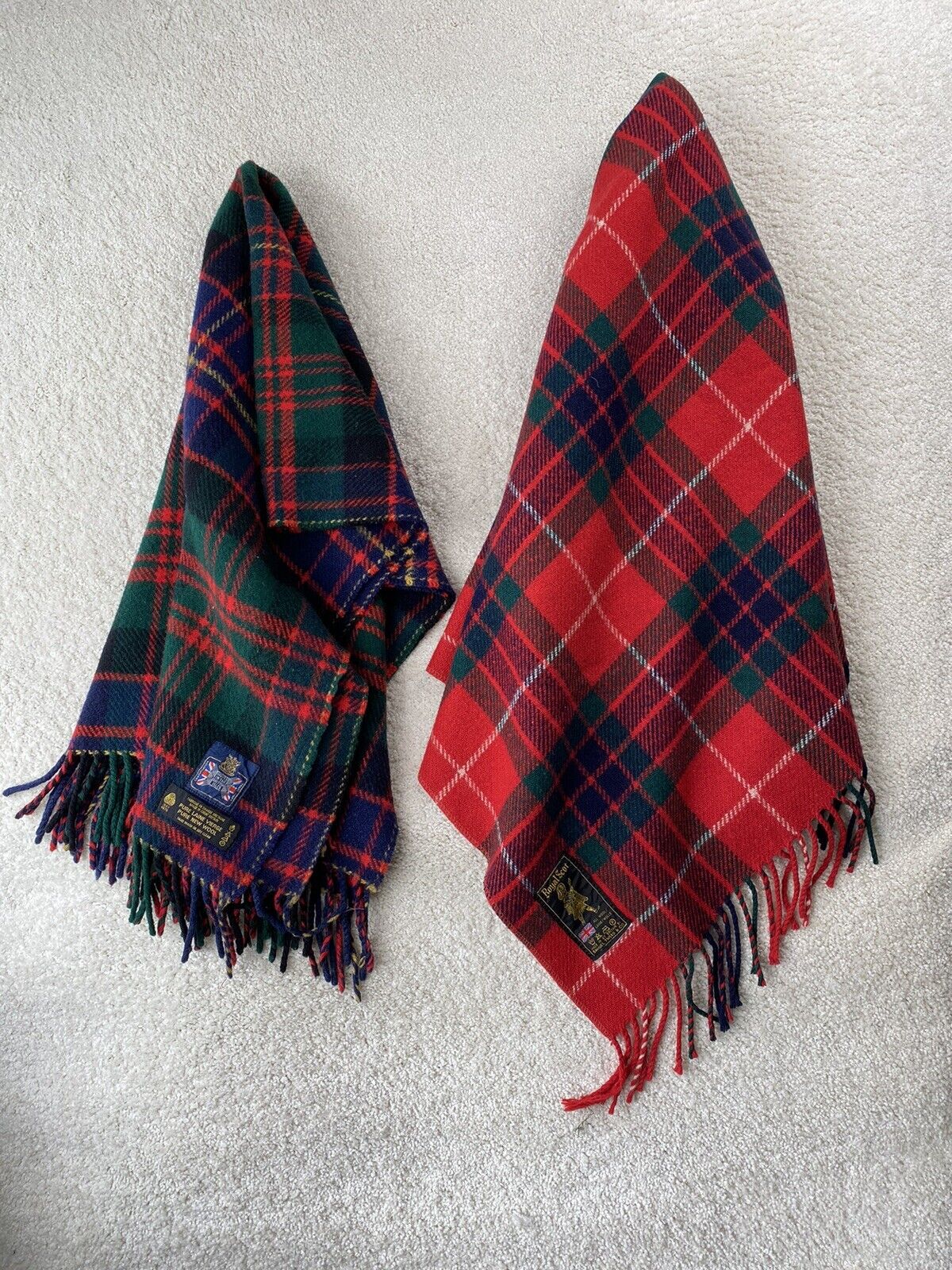 Vintage Royal Scot Plaid Throw Blankets Lot of 2 Red Blue Green Tartan Fringe