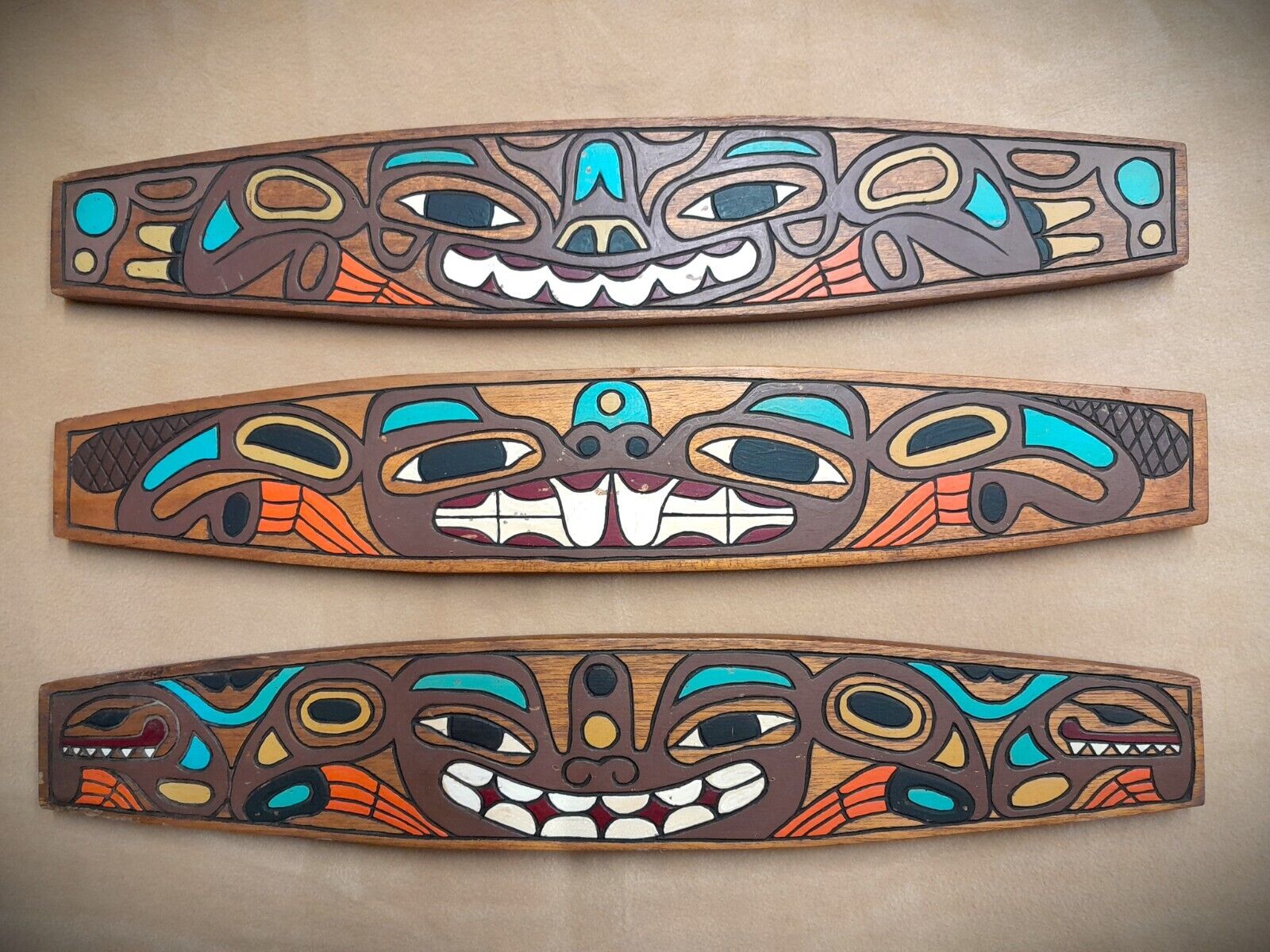 Vintage Hand Carved Haida Tribe Wooden Wall Hangings