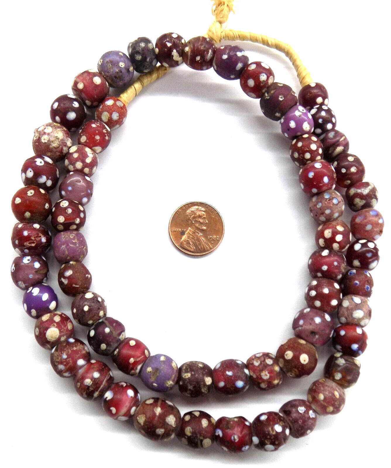 Strand Purple Red RARE Fancy Lamp African Trade Beads Eye       # O      W14