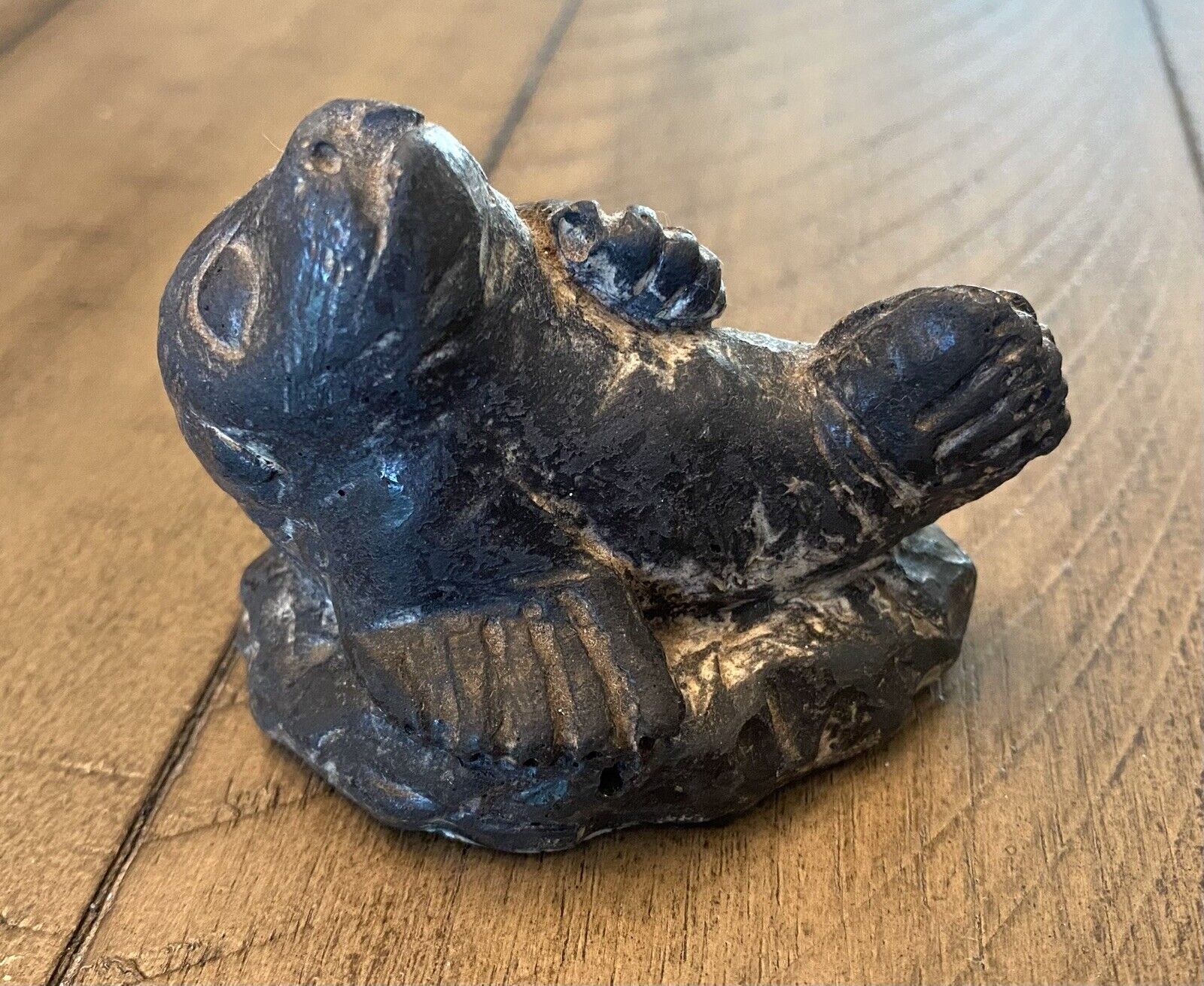 Wolf Original Sculpture Hand Carved Black Soapstone Baby Seal Pup Inuit Canada