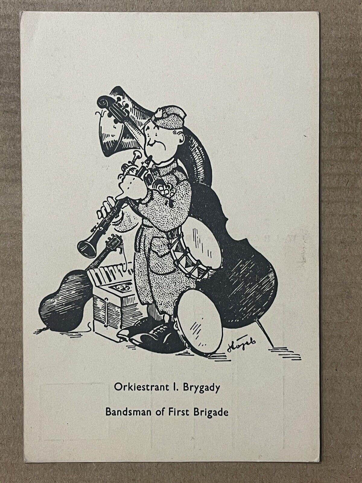 Postcard Comic Humor WWI Poland Polish 1st Rifle Brigade Bandsman Music Military