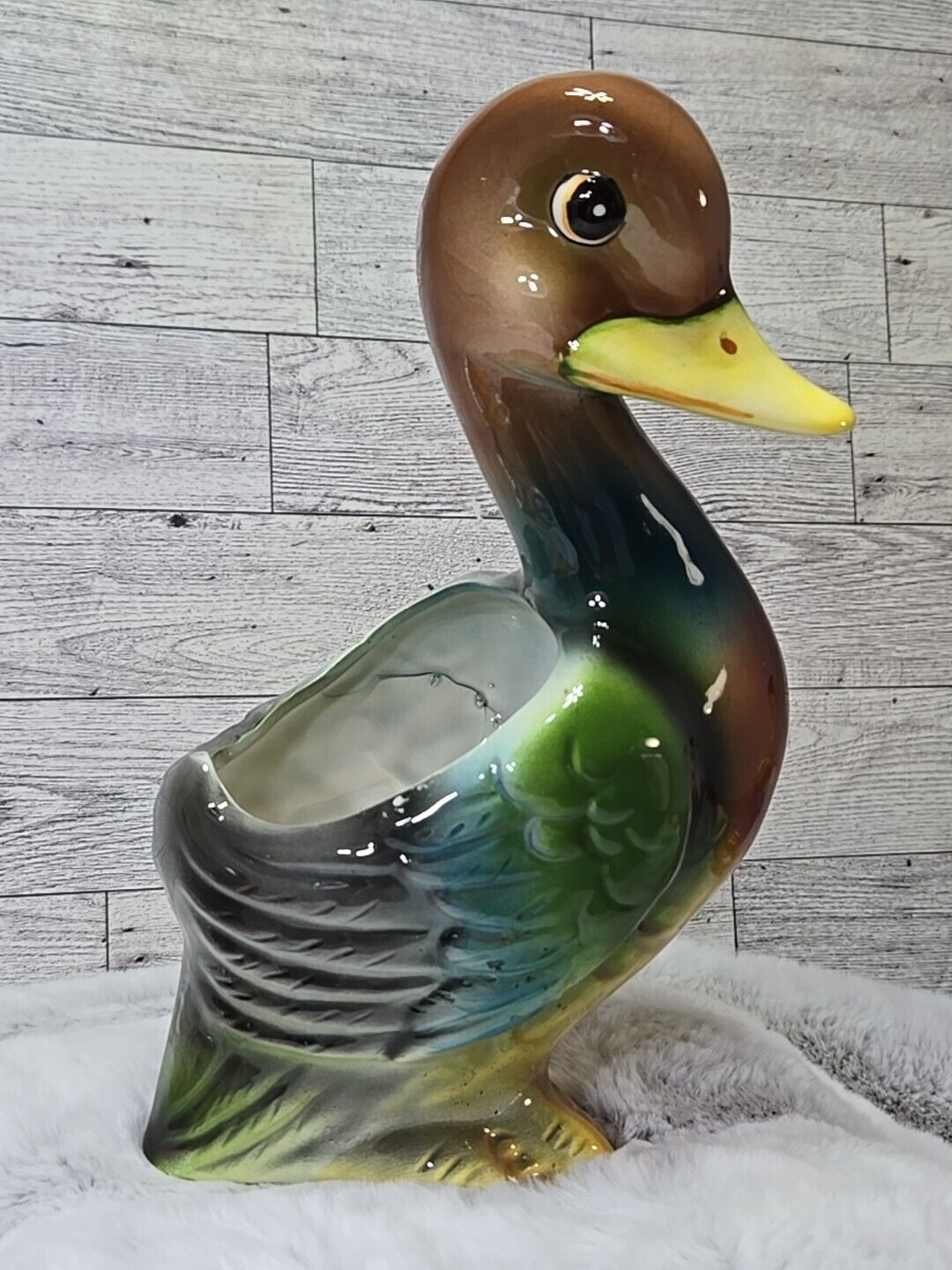 Vintage 60s Anthropomorphic Mallard Duck Planter Kitsch Ceramic Vase Wales Japan