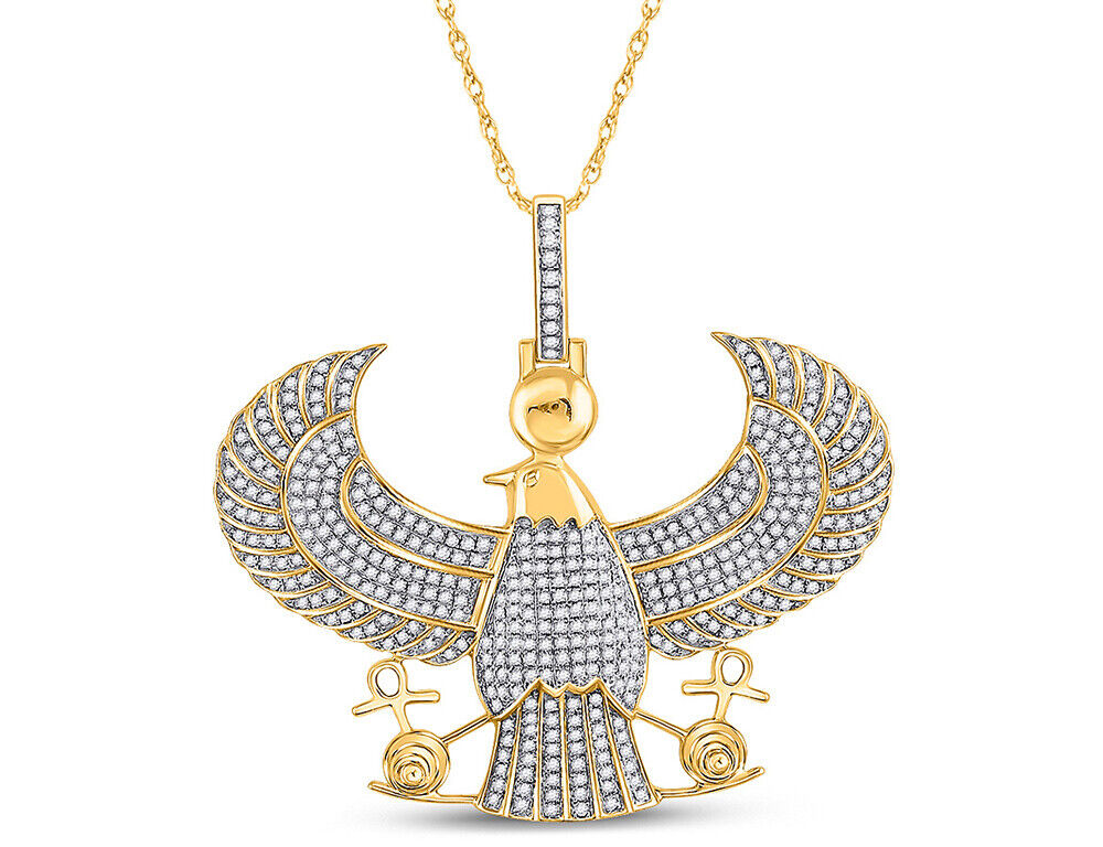 1.75 Carat (ctw) Diamond Egyptian Falcon Charm Necklace 10K Yellow Gold