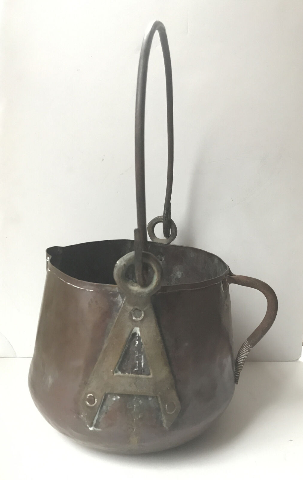 Antique Large Copper Pot with Iron Handles Vintage Hearth Primitive Boho Decor