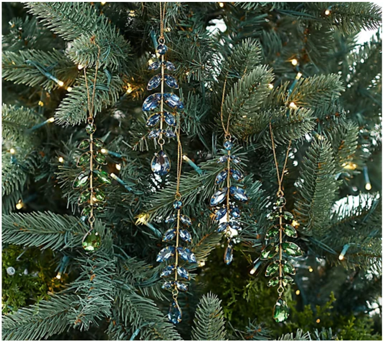 Martha Stewart Set of 5 Rhinestone Drop Ornaments NEW Blue/Green