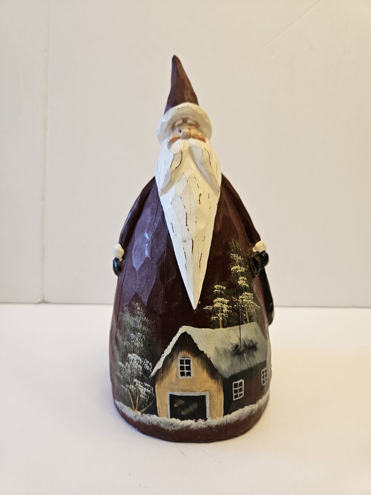 Cone-Shaped Santa Claus Figurine w  Painted Winter Home Scene TII Collections