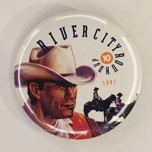 Vintage 1991 River City Roundup 10  Omaha NE Pinback Button   Cowboy Rodeo