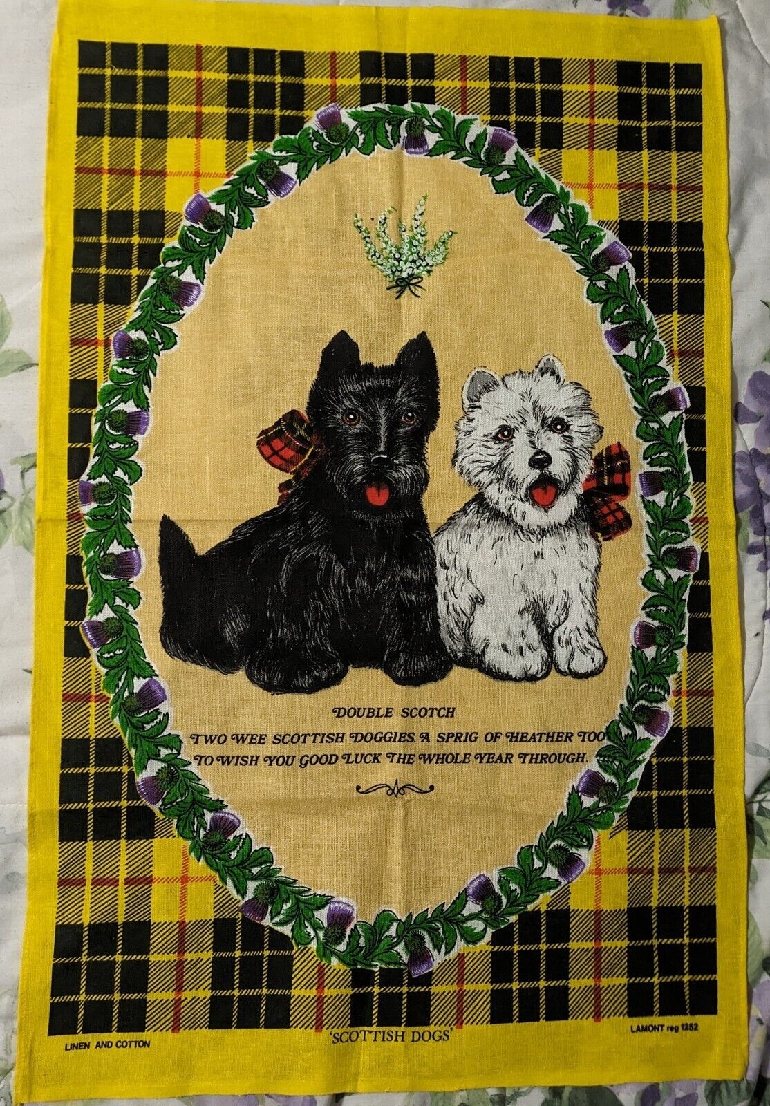 Lamont Irish Linen Tea Towel Double Scotch Scottie Dogs