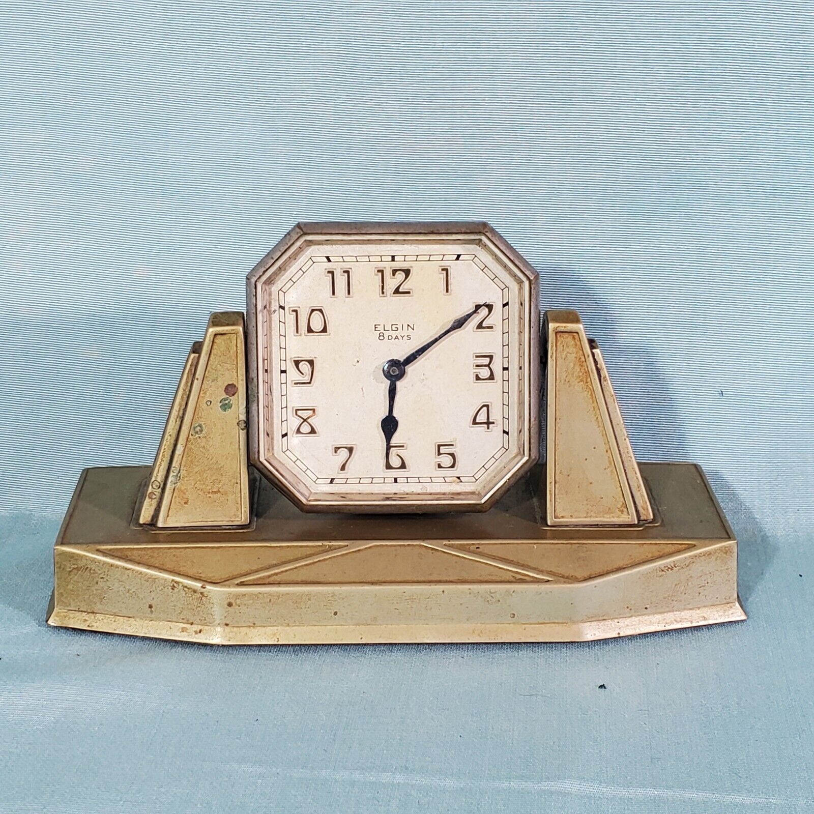 Antique Art Deco Elgin 8 Day Mantel Shelf Desk Swivel Clock Mechanical Wind Read