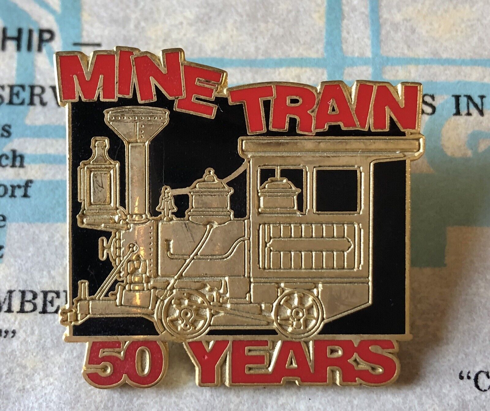 SUPER RARE Disneyland Mine Train Ride Pin LE of 300 & RED HANDKERCHIEF Cert