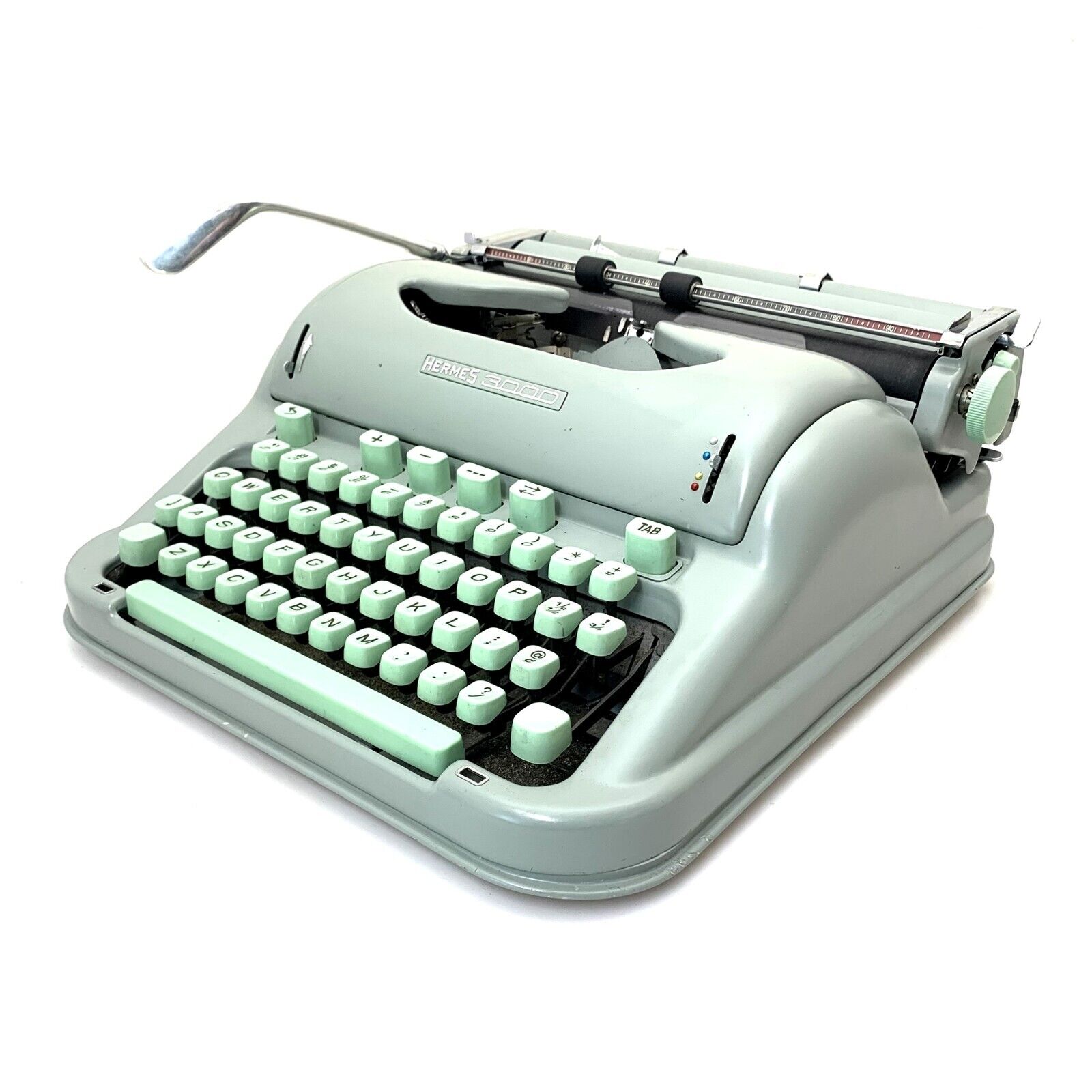 1963 Hermes 3000 Typewriter w/Case Working Seafoam Green Pica Portable Vtg