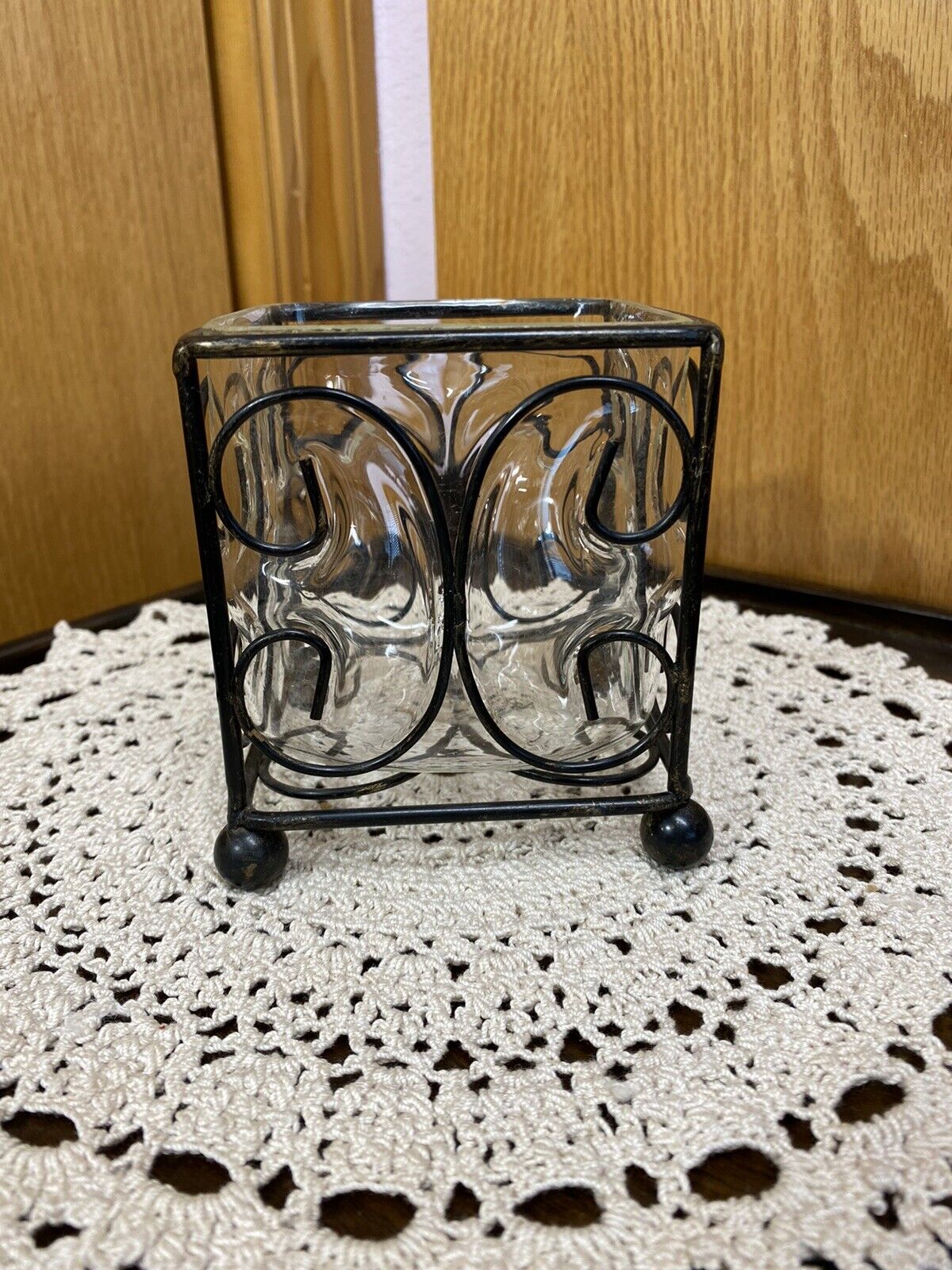Home Interiors Candleholder ~ Votive Leaded Iron Glass ~ Vintage