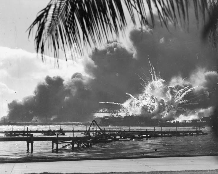 WWII B&W Photo Pearl Harbor Attack USS Shaw Massive Explosion  WW2 USN / 7095