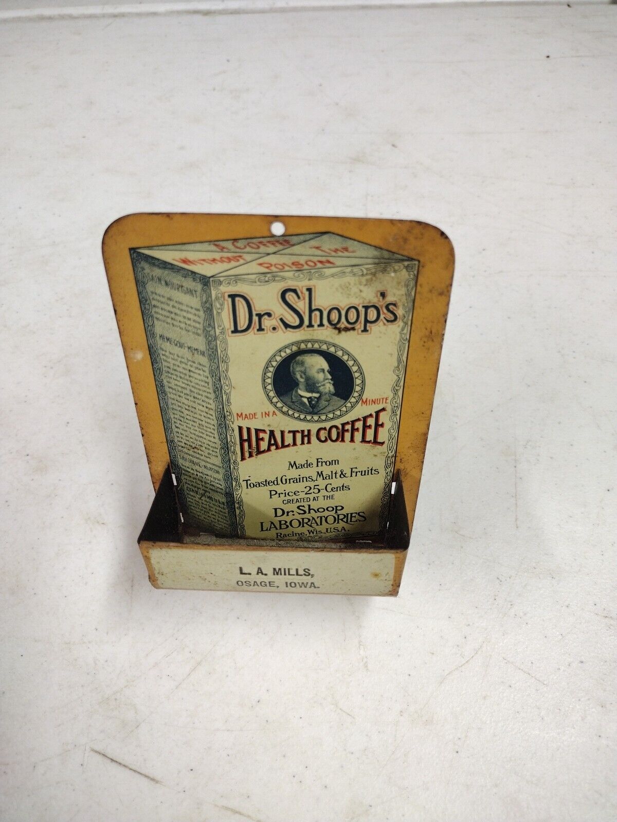 Antique Dr. Shoop's Health Coffee Osage Iowa Advertising Tin Litho Match Holder