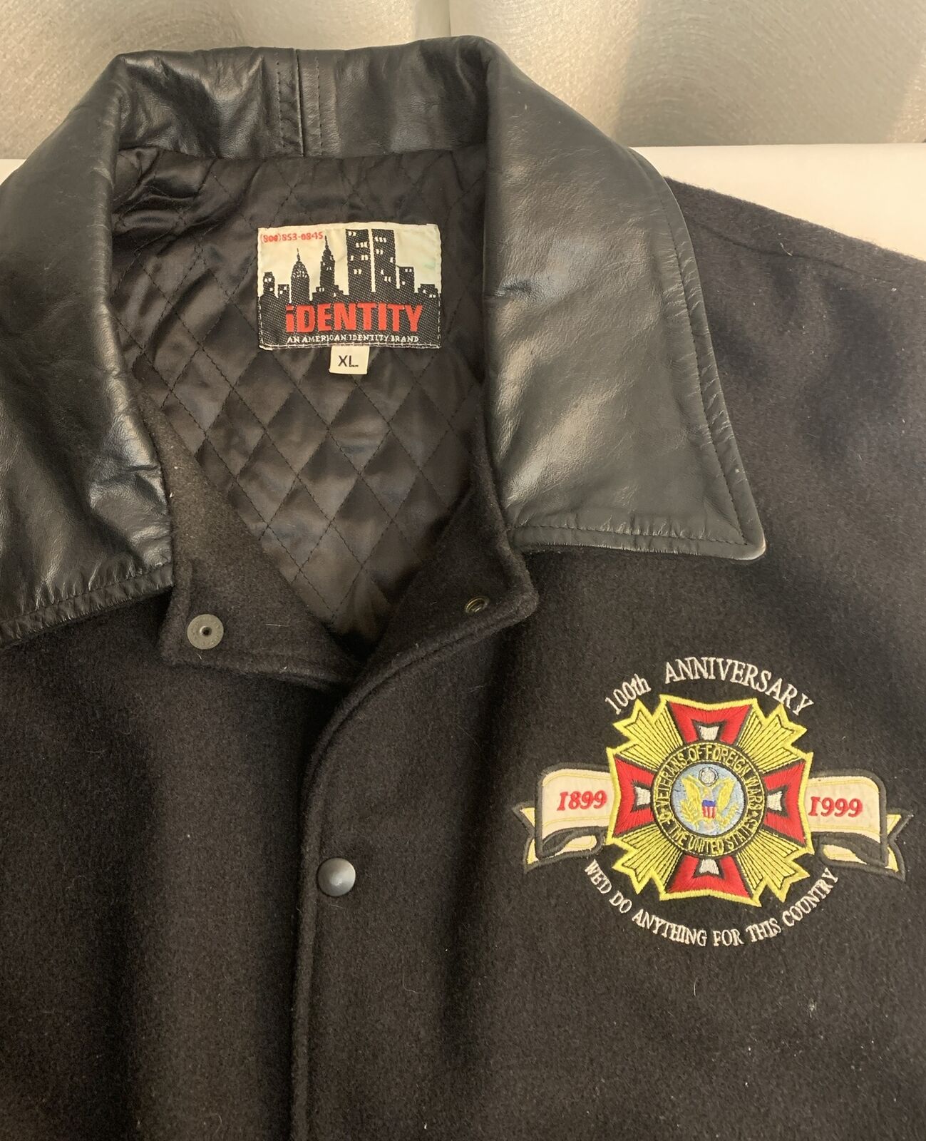 Veterans Of Foreign Wars 100th Anniversary Jacket, Black Wool & Leather, Size XL