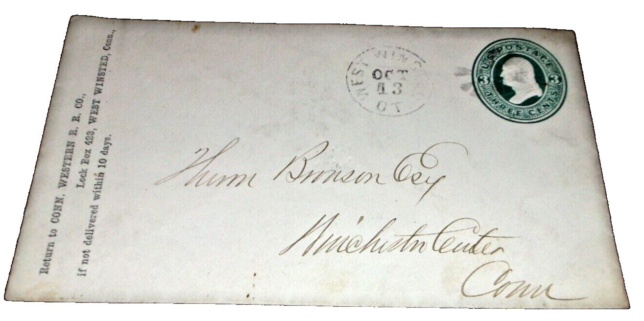 1870's CONNECTICUT WESTERN RAILROAD COMPANY ENVELOPE WEST WINSTED