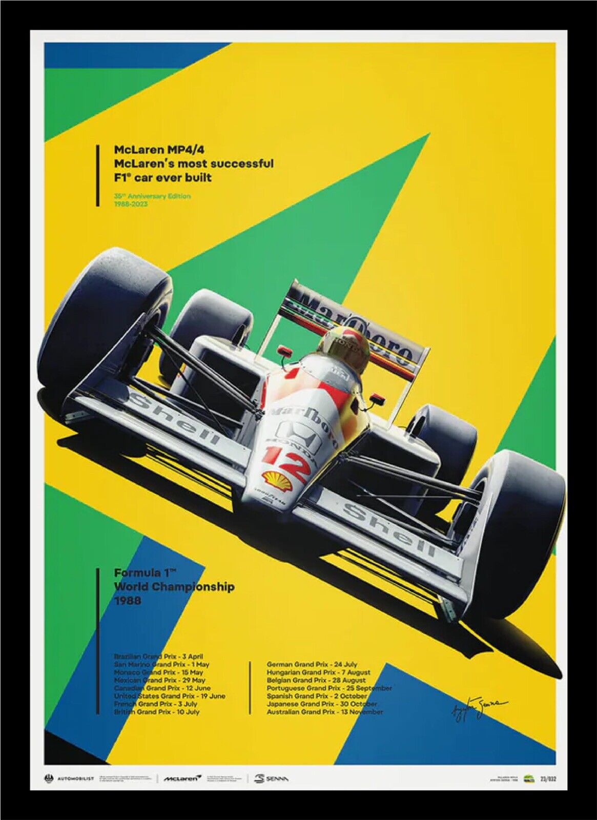McLaren 1988 Formula 1 San Marino Grand Prix Poster Ayrton Senna MP4/4