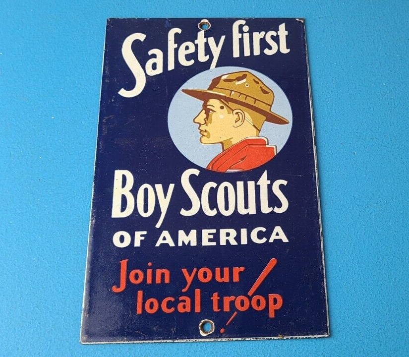 Vintage Boy Scouts Sign - America Local Troop Gas Pump Motor Oil Porcelain Sign