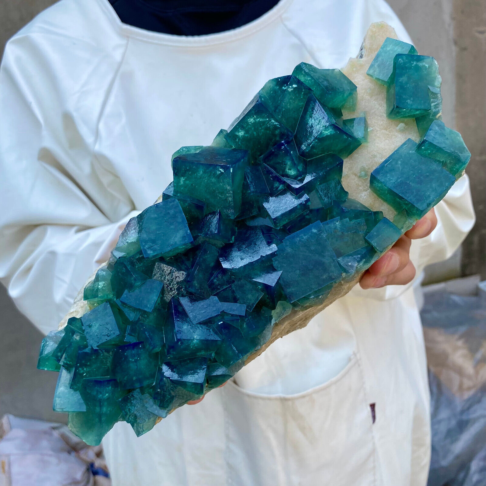 7.3lb Large NATURAL Green Cube FLUORITE Quartz Crystal Cluster Mineral Specimen