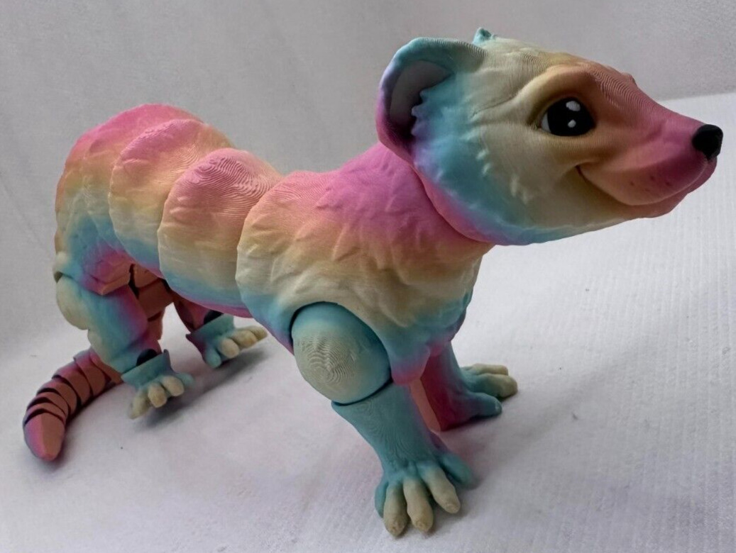 Articulated Ferret 3D Printed Display Piece Fidget Pastel Rainbow