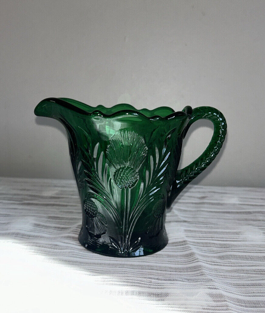 Vtg Mosser Emerald Dark Green Glass Inverted Thistle Creamer