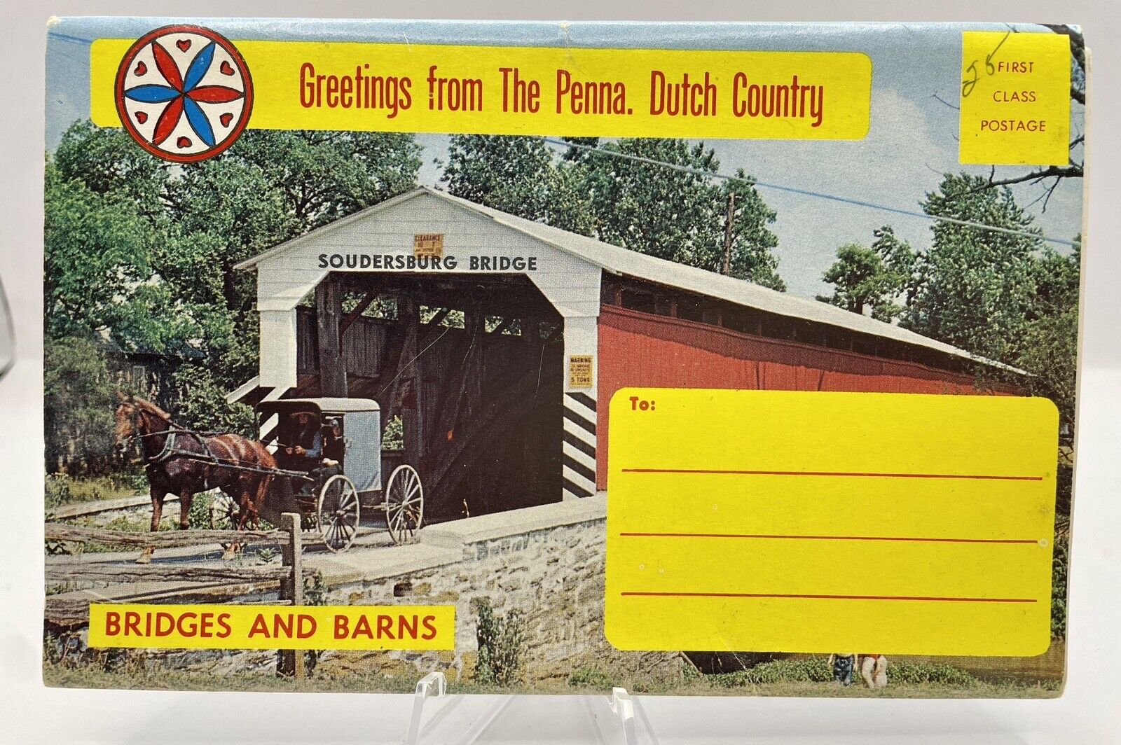 Vintage Postcard Foldout Booklet Greetings From PA Dutch Country Bridges & Barns