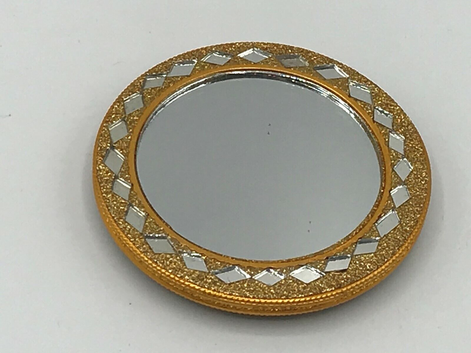 Pocket Purse Mirror Ornate Brass Tone 2-3/4\