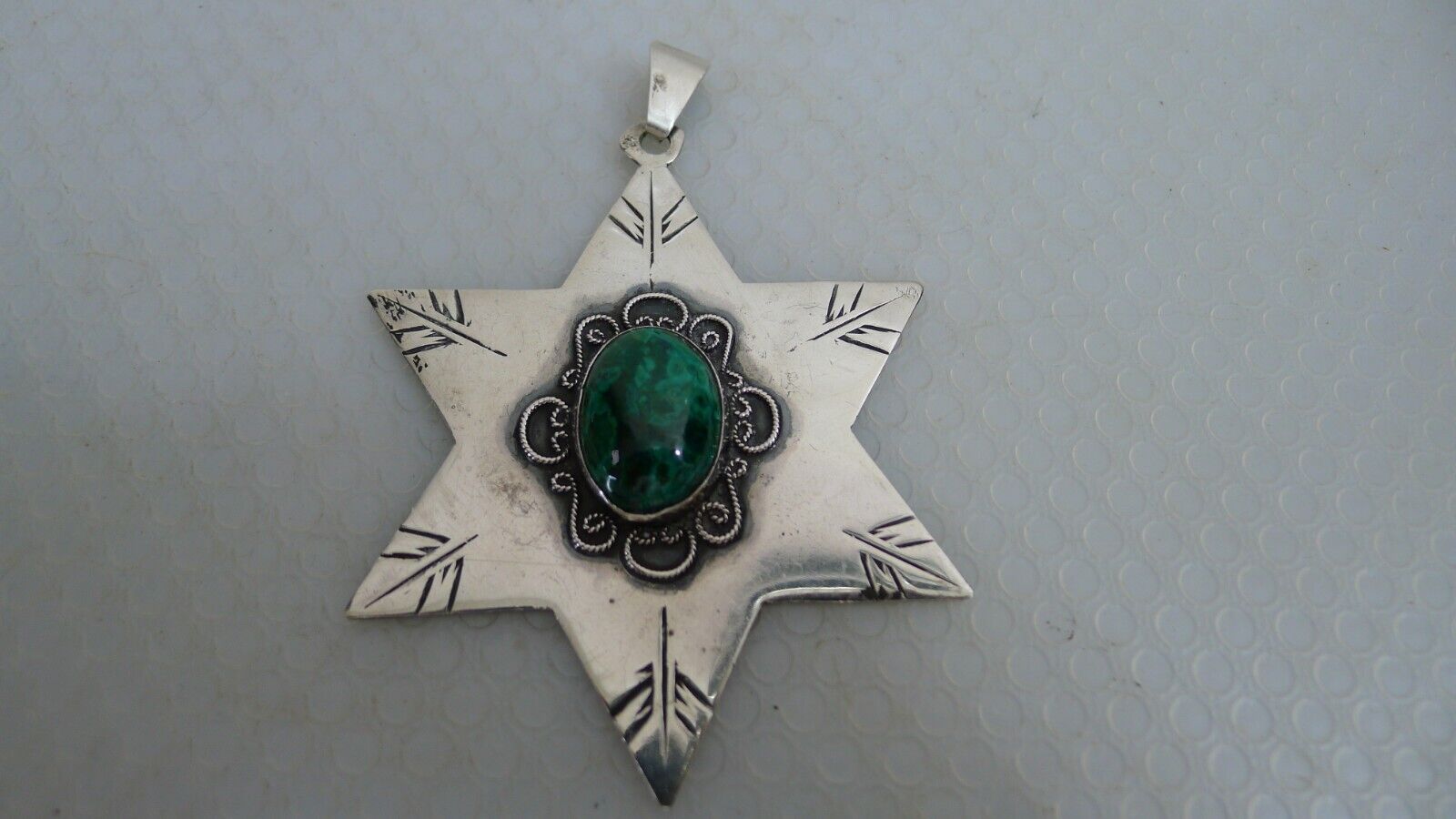 Vintage David's Star Shield Silver Charm Pendant With Eilat Stone
