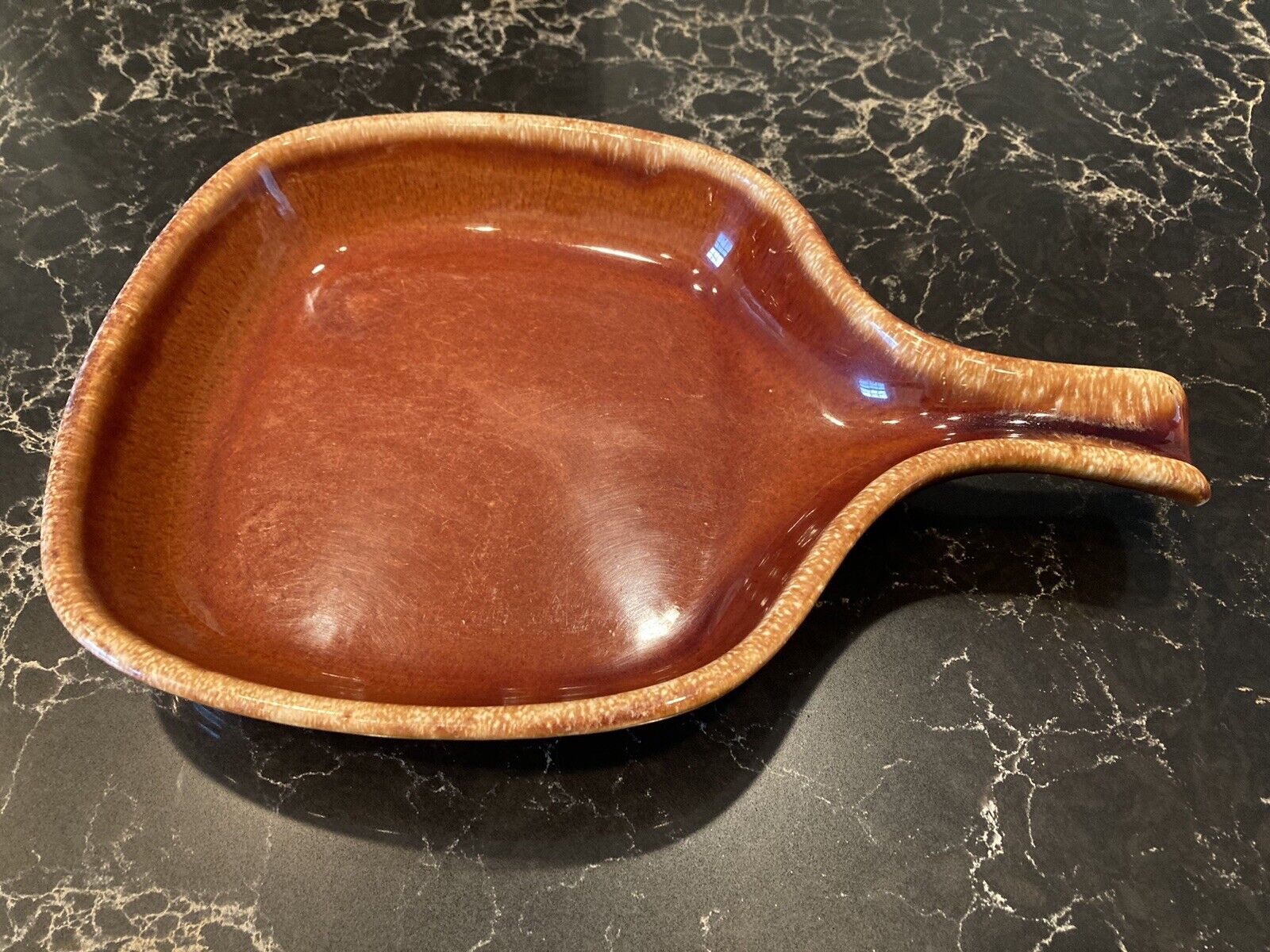 595 Square Skillet Hull Pottery Brown Drip Vintage