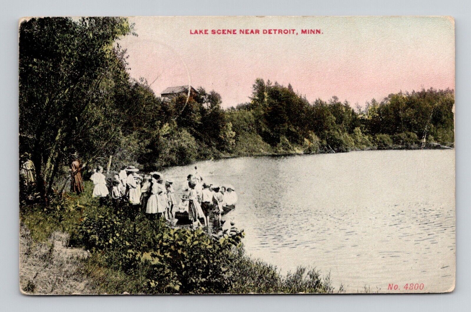 Postcard Lake Scene near Detroit Minnesota, Antique L7