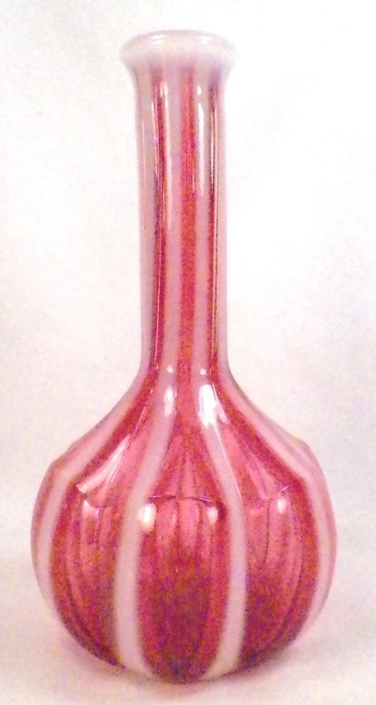Fenton Glass Barber Bottle Cranberry Vertial Stripe Opalescent Antique