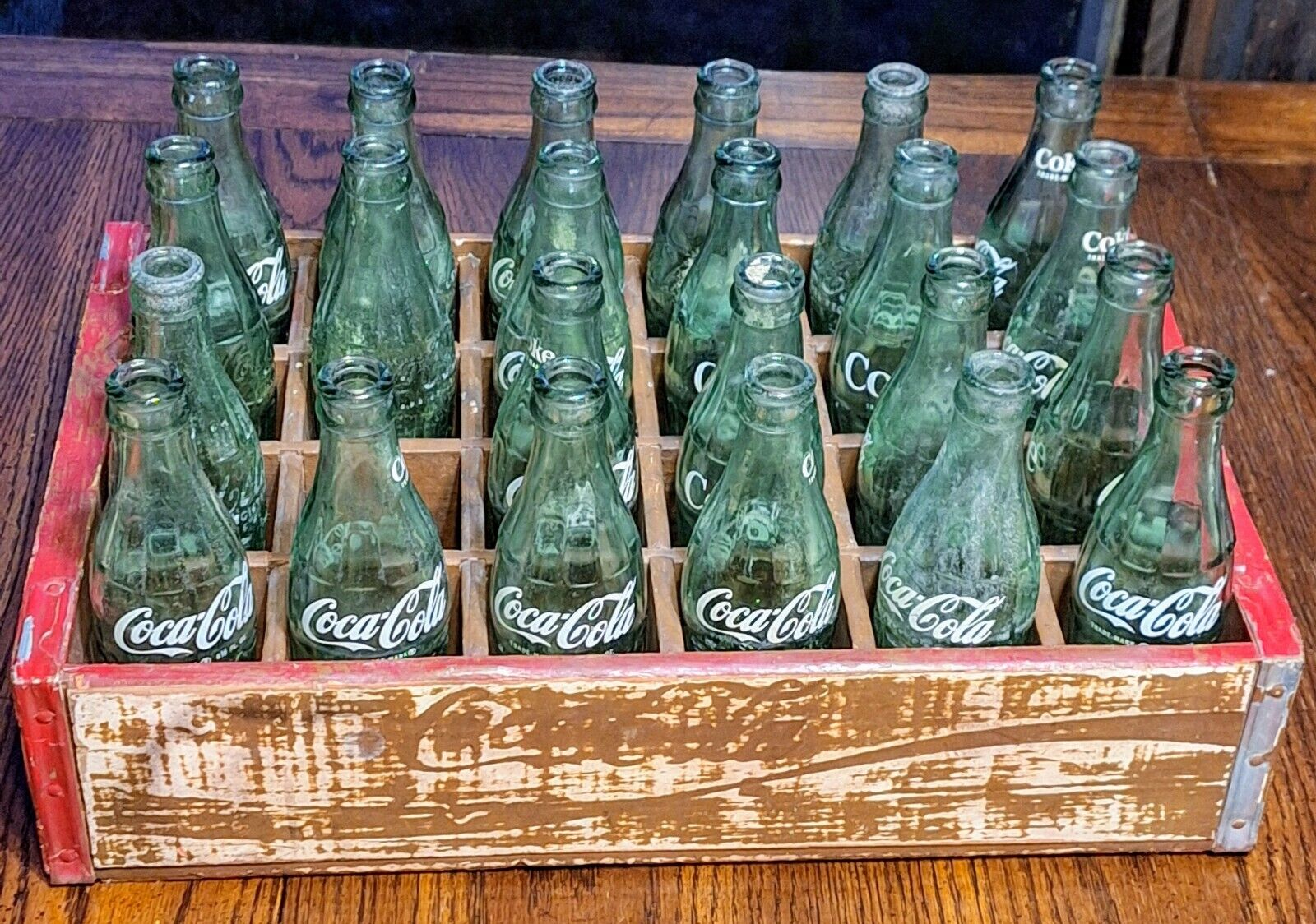 Vintage  Coca Cola 24pk Wooden Carrier W/23 Vintage Coca Cola Bottles