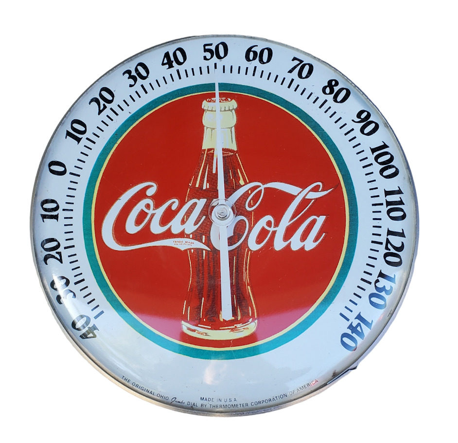 Vintage Coca Cola 12” Round Coke Button Jumbo Dial Thermometer Corporation M14