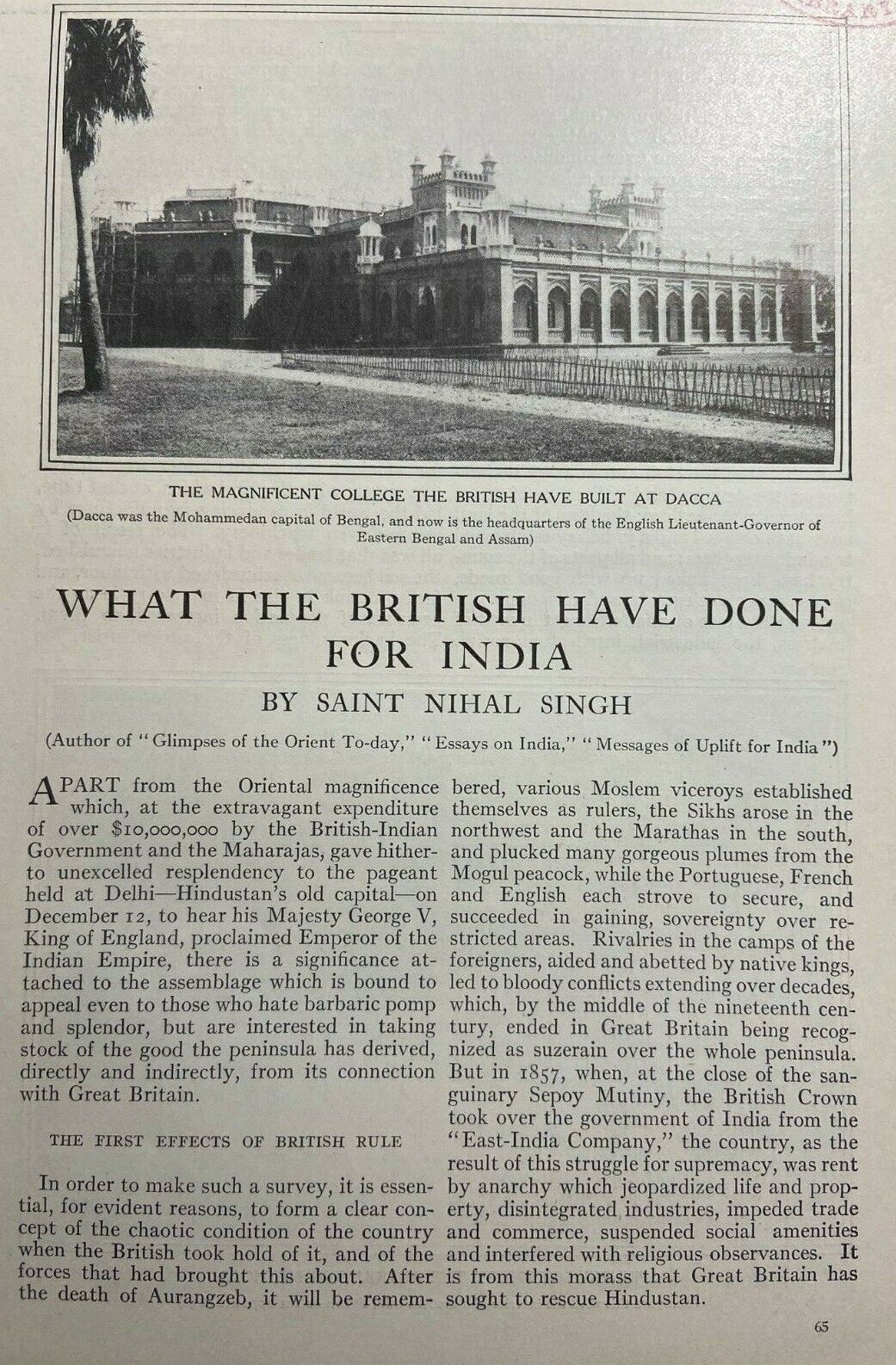 1912 What the British Have Done For India Dacca Bombay Kushpur Lyallpur