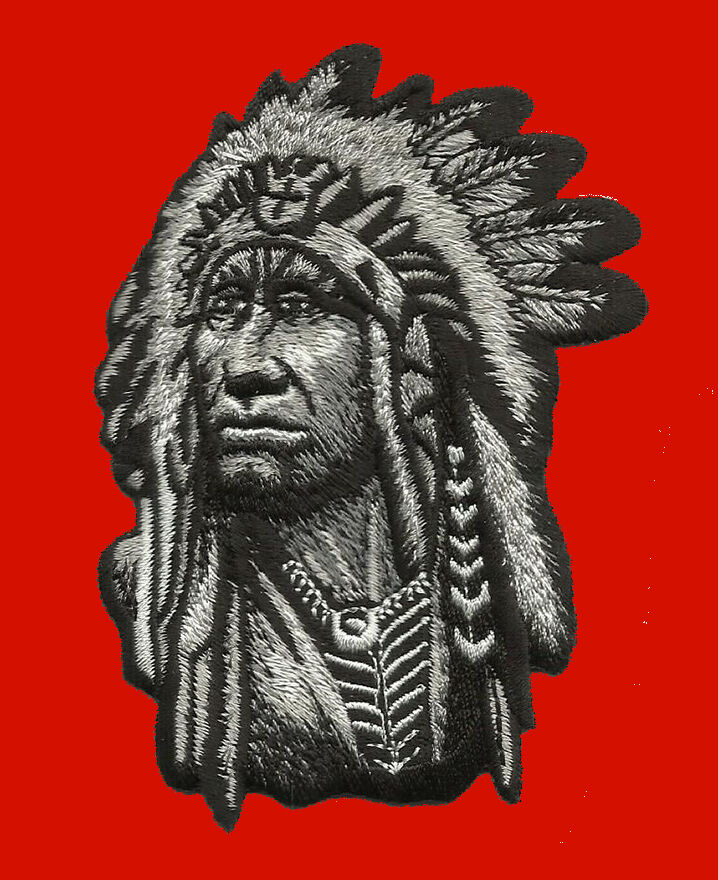 Indian Chief  embroidered Skull BIKER INDIAN CHIEF IRON ON PATCH 