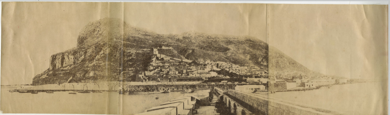 Spain, Panorama of Gibraltar Vintage Albumen Print, Spain Albumin Print 