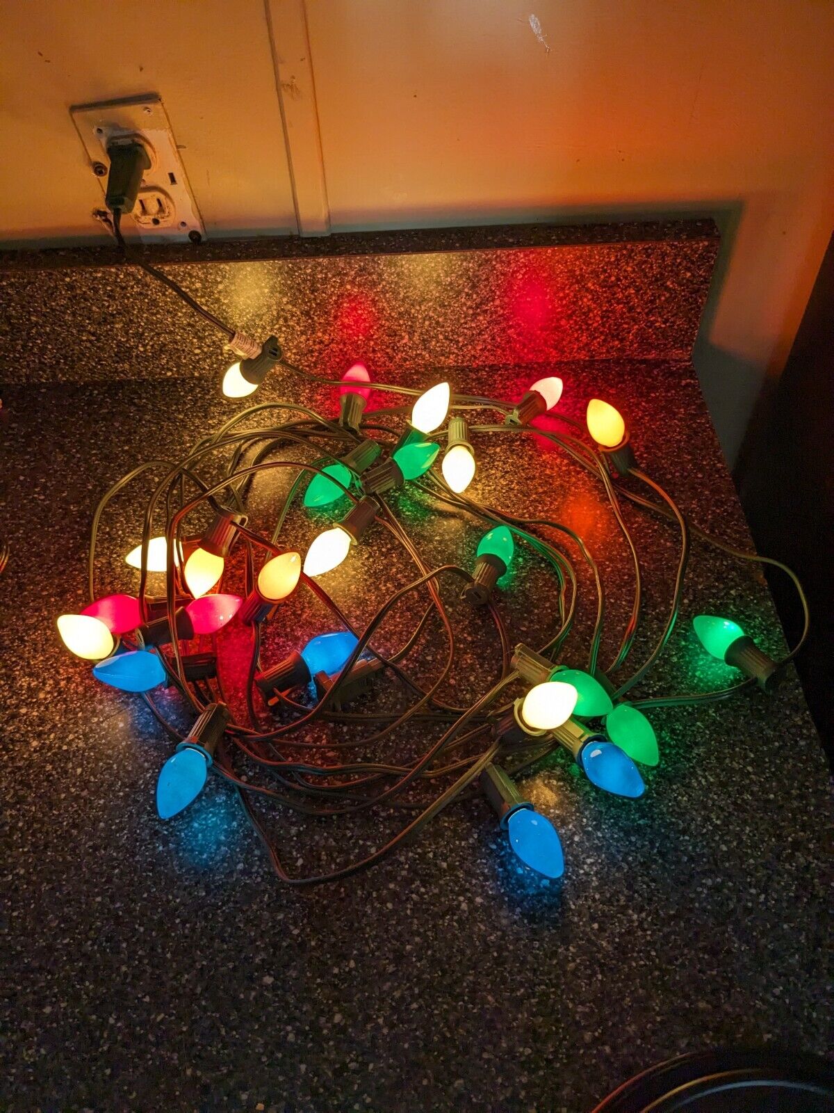 Vintage string 30ft Christmas Holiday Colored Lights Bulbs C7