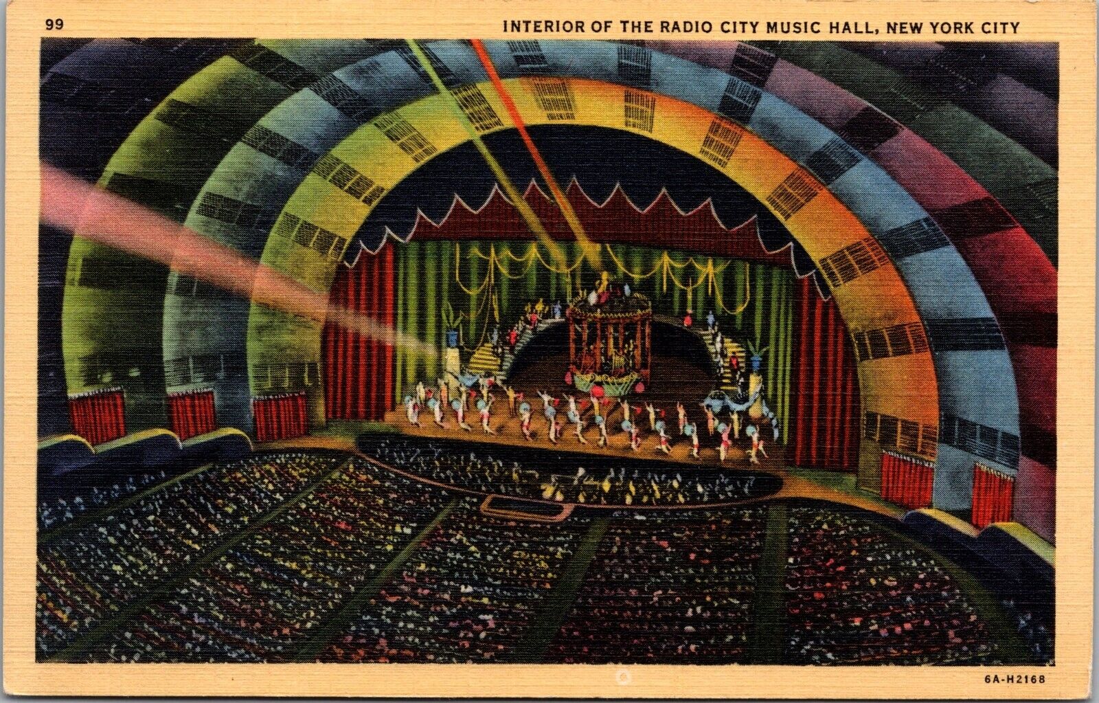 NYC NY Interior Radio City Music Hall Costumed Dancers Teich Linen Postcard 1936