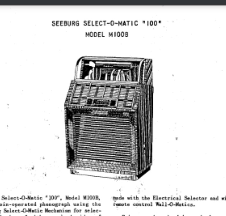 Seeburg Select-O-Matic Jukebox M100b manual 112 pages pages Comb Bound