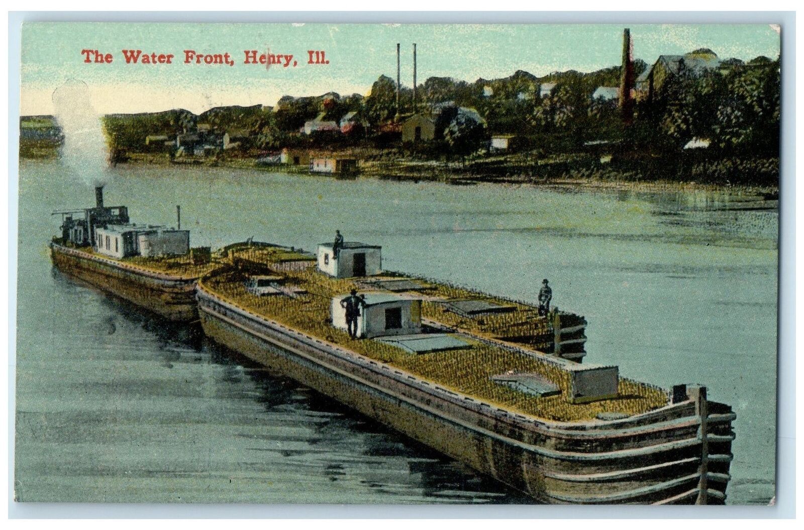 c1910 The Water Front Men\'s On Barge Beach Houses Henry Illinois IL Postcard
