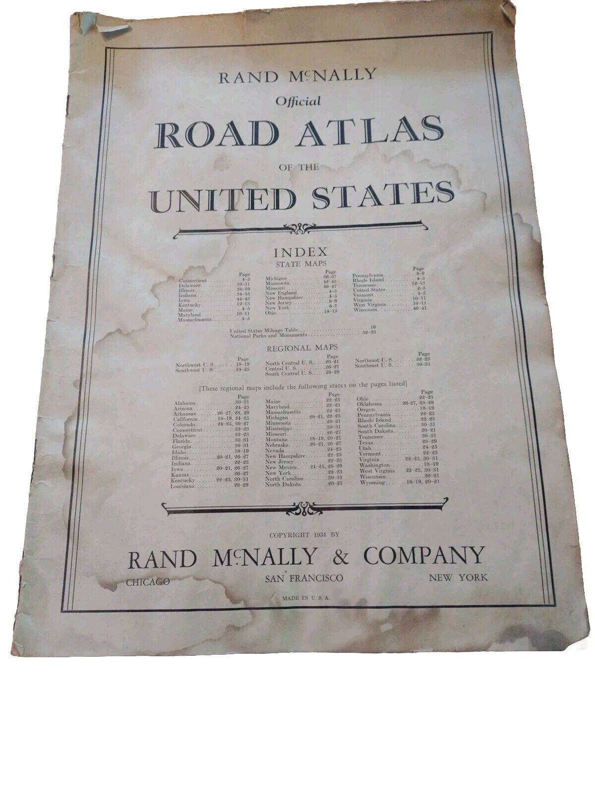 Rand McNally Official Road Atlas Of The U.S. 1934