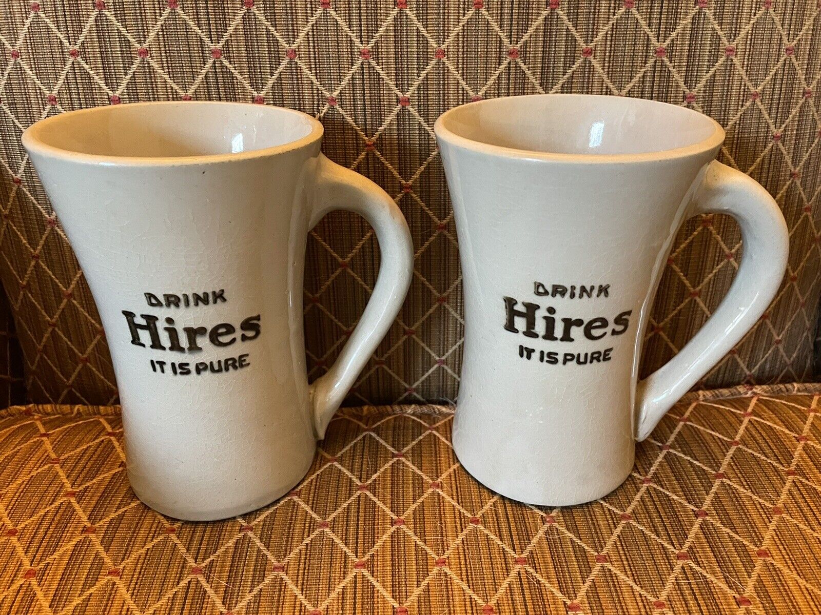 Pair of 6” Mug Stoneware Drink Hires Its Pure Advertising Root Beer Mugs